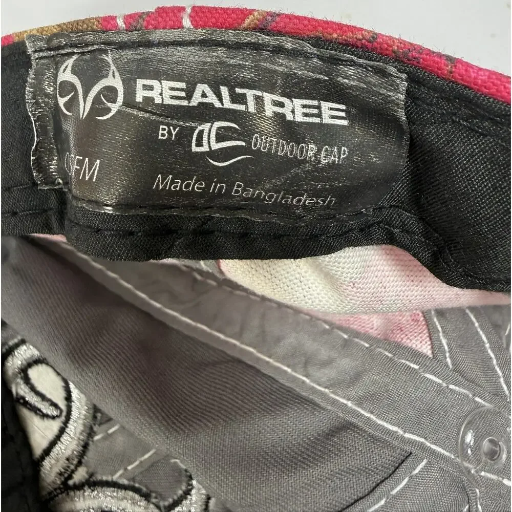 Realtree Hat Cap Pink Camo Distressed Cutouts Black Lace Silver Embroidered Logo
